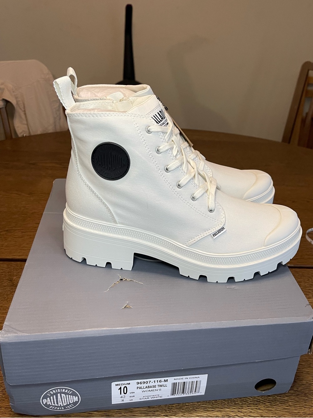 Palladium Pallabase Twill Boots Women's 10 Star White Platform Canvas Zip Up NIB